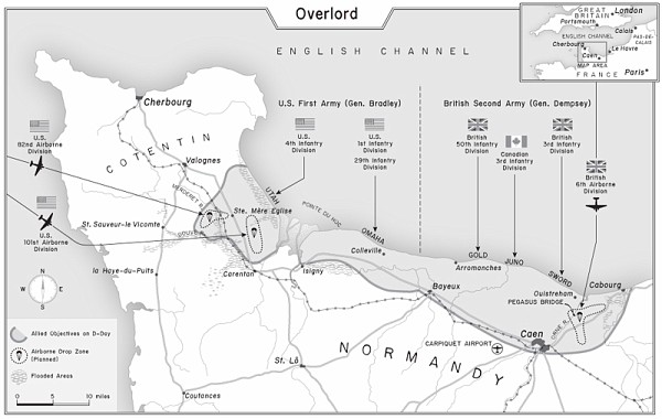 D Day Invasion Map. D-DAY AIRBORNE AND BEACH